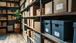 © Tuachan - Organized Storage Space with Boxes on Shelves and Green Plant