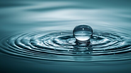 Fototapete - Water droplet impacting, creating ripples on dark surface.  Possible stock photo use