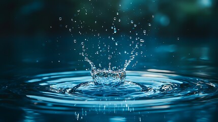 Poster - Water droplet splash in dark, blurred forest background
