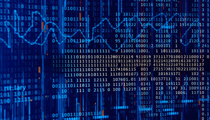 Digital encryption elegance binary code matrix on dark blue canvas - A cybersecurity and cryptocurrency conceptual wallpaper