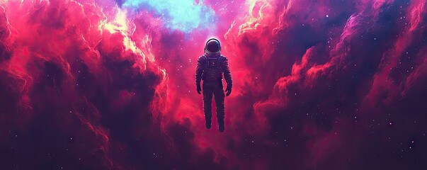 Sticker - Astronaut floats nebula, cosmic background, space exploration, science fiction
