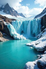 Wall Mural - glacial icefall with turquoise meltwater pool, turquoise, scenery