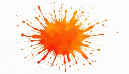 Aufkleber - Vibrant orange paint splash with dynamic droplets on white background. Fun fluid color motion, vivid modern splatter illustration. Creative artistic design with splatter and bright colors.