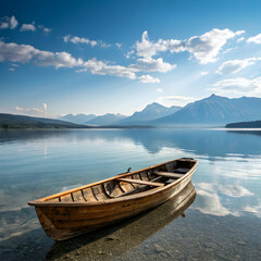 Naklejka na meble Serene Lake & Wooden Rowboat: Stunning Landscape Photo