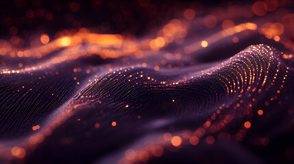 of data transfer, with lines of glowing binary code creating a high-tech, digital texture on a dark surface 