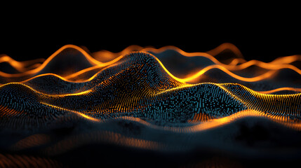 of data transfer, with lines of glowing binary code creating a high-tech, digital texture on a dark surface 