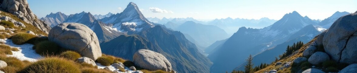 Wall Mural - massive granite boulders amidst a mountain range, landscape, nature