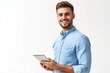 © photopixelstudio - Smiling man holding tablet, indoor studio shot