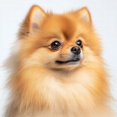 Charming dog sitting gracefully against a pure white background with a sweet expression and bright, curious eyes