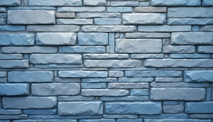 Poster - Blue stone brick wall background texture. Design banner, decoration pattern of rock. Old abstract building construction block textured brick. Rough cement wall. Tile concrete solid exterior stone