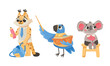 Animals Students at School Studying Having Lesson Vector Set