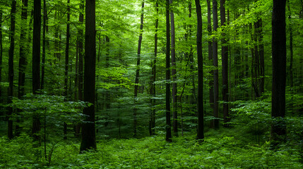 Naklejka na meble Lush Green Forest With Sunlight Streaming Through Canopy