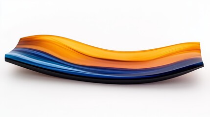 Wall Mural - Vibrant, flowing glass art piece showcasing orange and blue waves on a white background