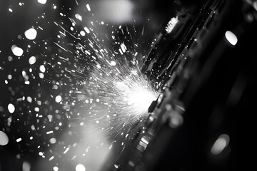 Welding Sparks Explosion in Black and White High Contrast Industrial Scene