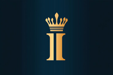 A logo design featuring the letter I and a crown, with simple lines, vector graphics, and a flat style