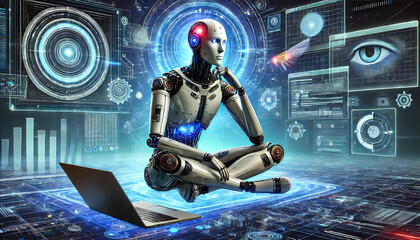 cyber woman with binary code