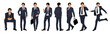 © Creative_Juice_Art - Set of Businessman character in different poses. Handsome young man wearing formal suit standing, walking, sitting, running, with phone, briefcase. Vector realistic illustration isolated