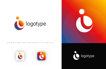 Aufkleber - Abstract human logo with dynamic flowing motion, symbolizing energy, synergy, growth, letter I, new idea. Ideal for startups, corporate branding, technology, wellness industries. Vector logo concept