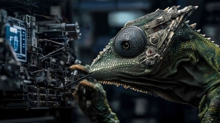 Fototapete - Advanced robotics lab chameleon engineer's digital art in a futuristic innovation environment
