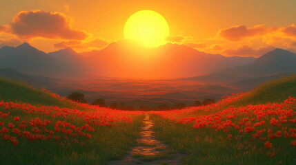 Wall Mural - sunset over the field