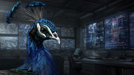 Poster - Peacock engineer innovates futuristic technology in modern workspace digital environment unique perspective