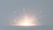 © MAKSYM - Bright golden sun light effect in horizontal projection with rays and many small particles for vector illustration.