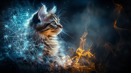 Poster - Kittens embrace spiritual connection in a mystical space digital art cosmic environment majestic viewpoint