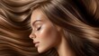© semi bold - Luxurious flowing hair frames a serene woman's face with flawless skin