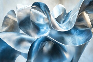 Aufkleber - Abstract metallic sculpture with flowing, swirling shapes creating a dynamic visual.