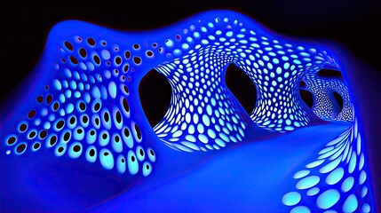 Wall Mural - abstract blue illuminated sculpture, swirling forms, dark background, science fiction design, perfec