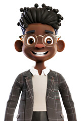 Wall Mural - png young cute black man with hair character glasses style.