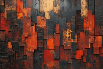 Aufkleber - Abstract rusty metal wall texture with varying shades of red and black.