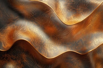 Aufkleber - Abstract wavy texture resembling luxurious brown leather with golden highlights.