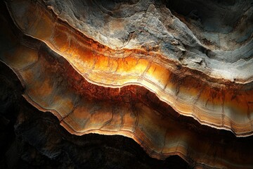 Aufkleber - Intricate layers of sedimentary rock exhibiting a striking interplay of warm orange and cool grey hues, showcasing nature's artistry.