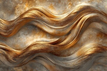 Aufkleber - Abstract artwork depicting swirling, metallic gold waves on a textured, bronze background.
