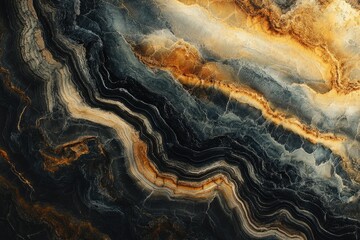 Aufkleber - Abstract dark marble texture with swirling, wavy patterns in shades of black, gold, and gray.