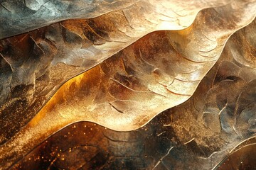 Aufkleber - Abstract golden texture with wave-like patterns, metallic sheen, and embossed details.