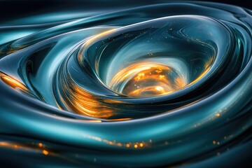 Aufkleber - Abstract swirling teal liquid with golden light at the center, creating a mesmerizing vortex effect.