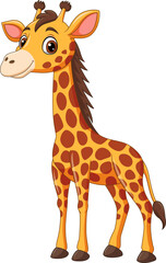 Fototapete - Cartoon a happy giraffe isolated on white background