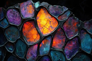 Fototapete - Intricate mosaic of vibrant, multicolored, irregular-shaped stones, creating a visually stunning pattern.