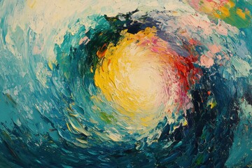 Poster - Abstract impasto painting of a swirling vortex of vibrant colors, evoking energy and emotion.