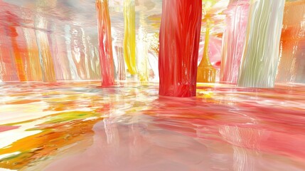 Wall Mural - Colorful Abstract Art with Bright Pillars in Fluid Environment