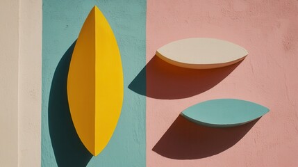 Wall Mural - colorful geometric shapes on wall with shadows and textures