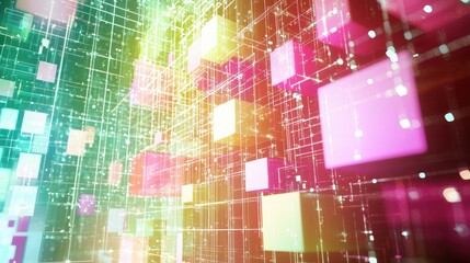 Wall Mural - Vibrant Abstract Digital Cubes in Colorful 3D Space Environment