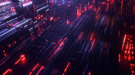 Wall Mural - futuristic abstract digital background with red and blue lights