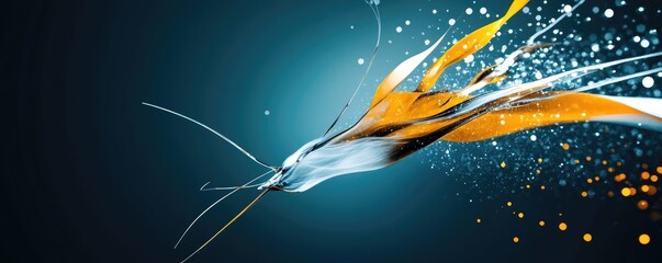 Wall Mural - Abstract Digital Art of a Dynamic, Colorful Shape on a Blue Background