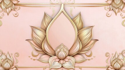 Sticker - Elegant Gold Lotus Flower Design On Pink Background