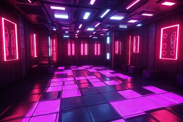 Wall Mural - neon-lit dance floor in futuristic club