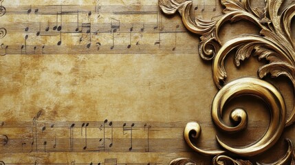 Sticker - Golden Ornate Design on Antique Sheet Music Background