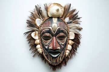 Wall Mural - Ornate African Mask Decorated With Shells and Feathers